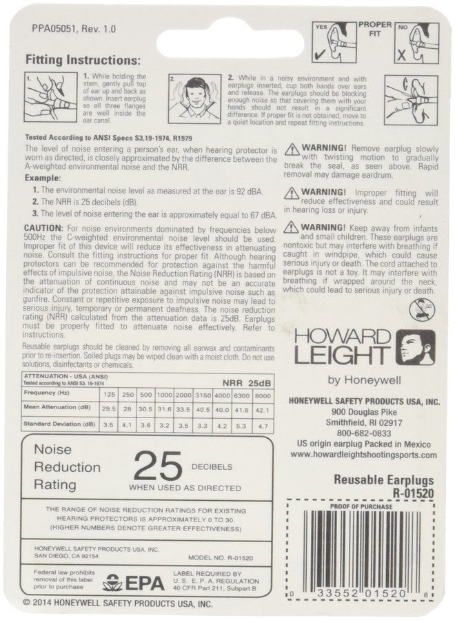 Howard Leight by Honeywell SmartFit Corded Reusable Shooting Earplugs, 2-Pairs (R-01520), Orange With Blue - Image 2